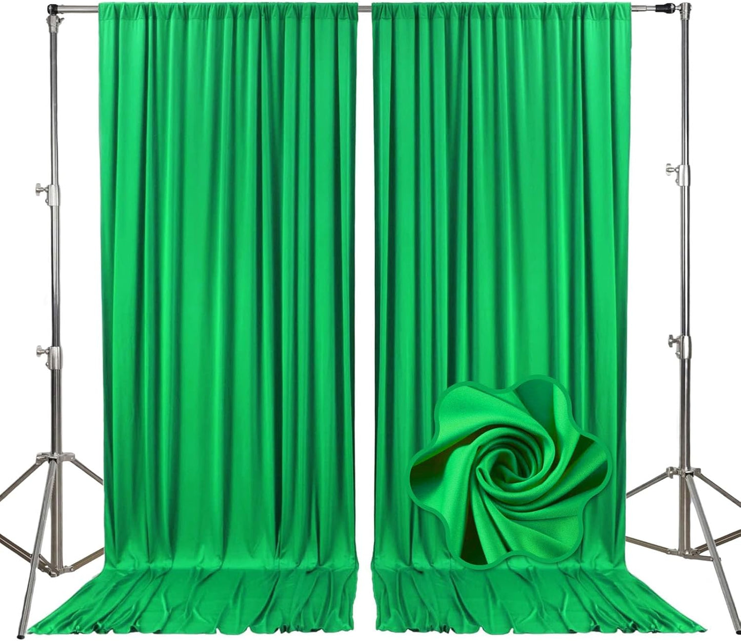10ft x 10ft Green Backdrop Curtains for Parties, Fabric Satin Background Curtain with Rod Pockets for Weddings, Birthday, Baby Shower, Photography, Graduation Party Backdrop Drapes, 2 Panels