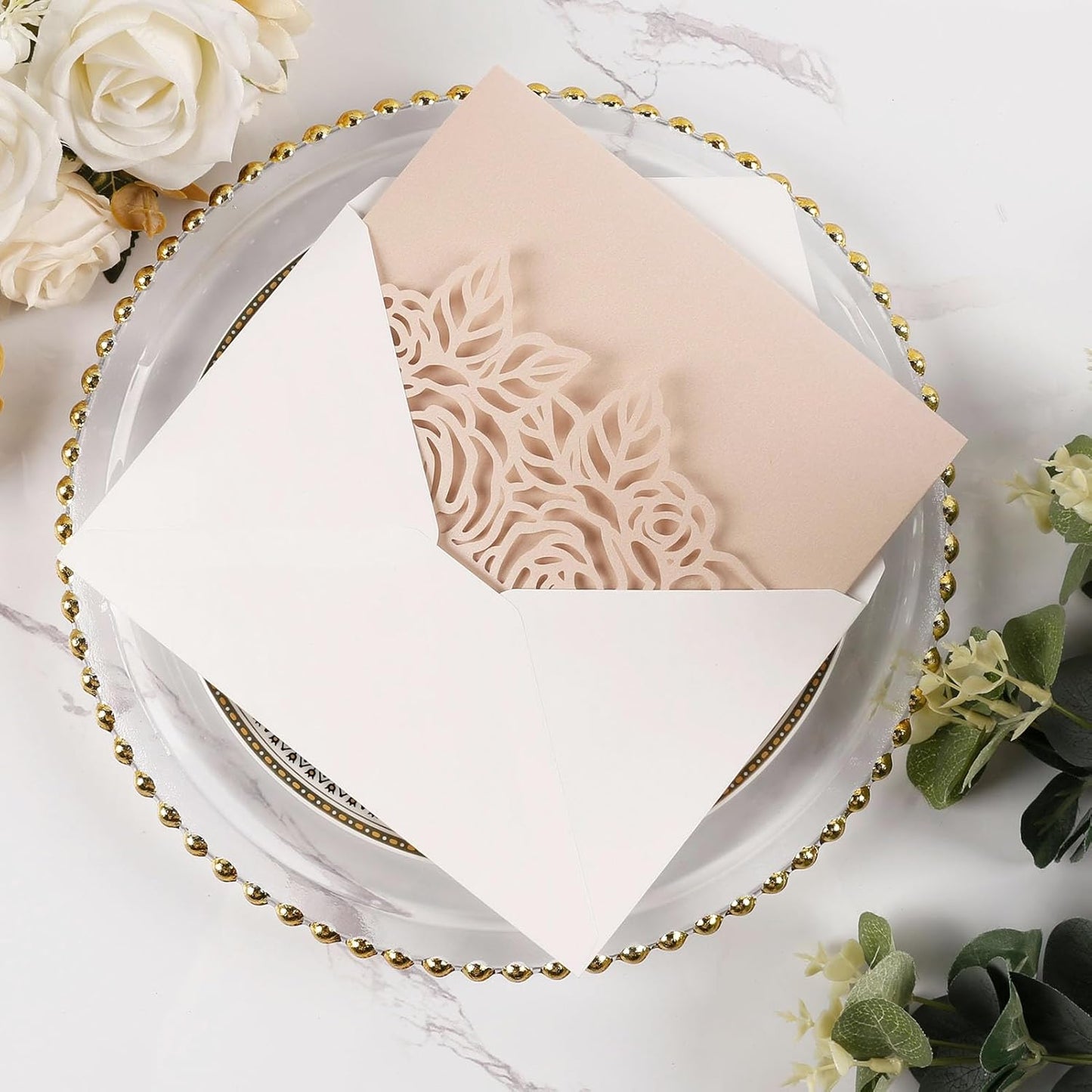 50pcs Tri-Fold Laser Cut Invitation with Envelope Blank Inner Sheets RSVP Cards Personalized Wedding Invitations for Bridal Shower QuinceañEra Engagement Birthday Invites 5X7 Inch Blush Pink