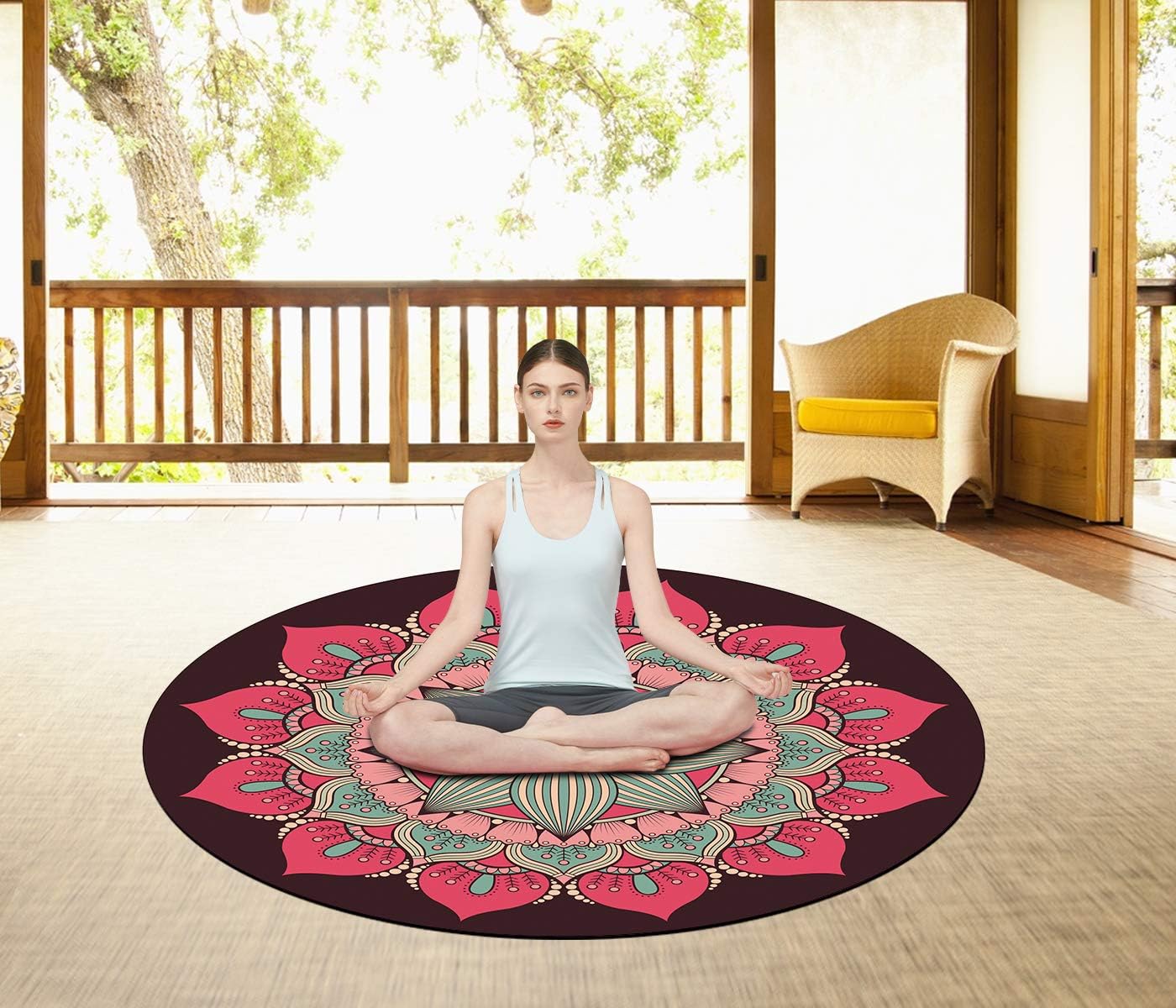 Pilates Mat Round Oversize Yoga Mat Suede Rubber Non-Slip Dia 140cm Exercise Mat Meditation Mat Workout Mat for Home Outdoor