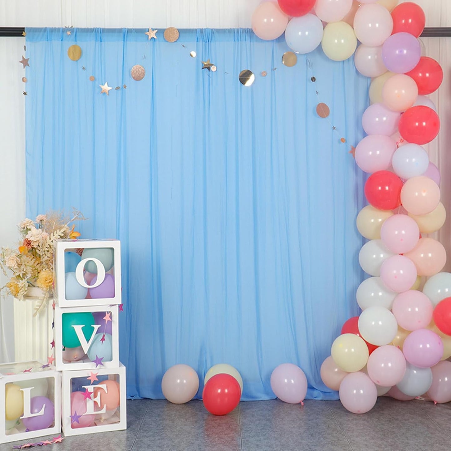 DUOBAO Chiffon Curtains Blue Photography Backdrops Drapes Party Stage 2 Panels 58x96 Sheer Two Pages Curtain Drape for Bedroom Wedding Living Room Voile Window Decor (5ft x 8ft)