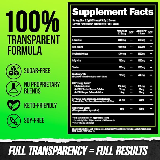 ALPHA LION Superhuman Pre Workout Powder, Beta Alanine, L-Taurine & Tri-Source Caffeine for Sustained Energy & Focus, Nitric Oxide & Citrulline for Pump (21 Servings, Sour Gummy Bear Flavor)