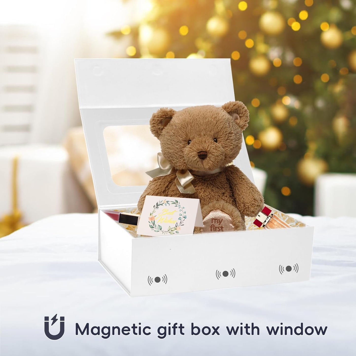 White Large Gift Box with Window, 13.5"x9"x4.3" Bridesmaid Box for Gifts Giving,Birthday Gift Boxe with Magnetic,Closure Lid Gift Boxs for Presents,Cute Box,Luxury for Gift Packaging,Gift Boxes for Wrapping Gifts