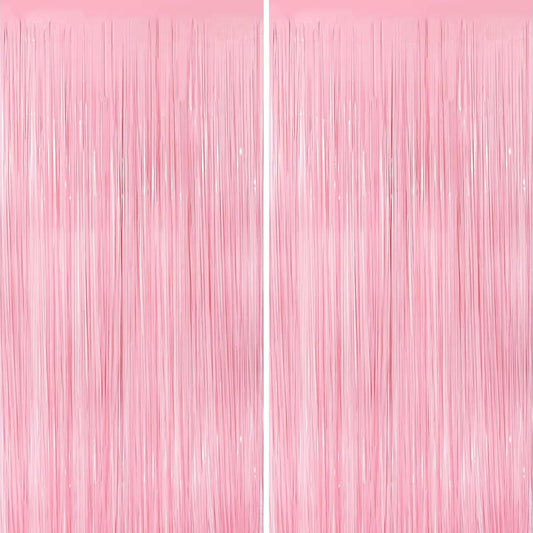Keyali 2 Pack 3.3 * 8.3 ft Foil Curtain Metallic Tinsel Fringe Curtains Photo Booth Props Backdrop for Birthday Wedding Engagement Baby Shower Christmas Holiday Celebration Party，Pastel Pink