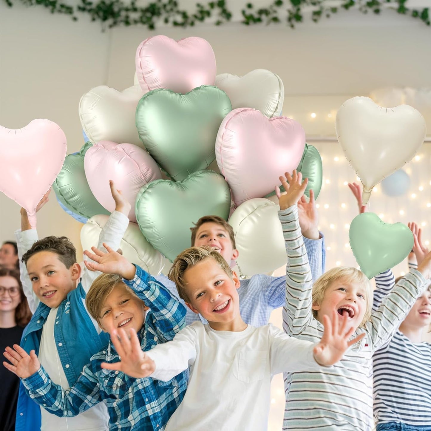 12 Pcs Heart Balloons - 18 inch Sage Green Heart Shaped Foil Helium Balloons for Wedding, Baby Shower, Valentine's Day Parties