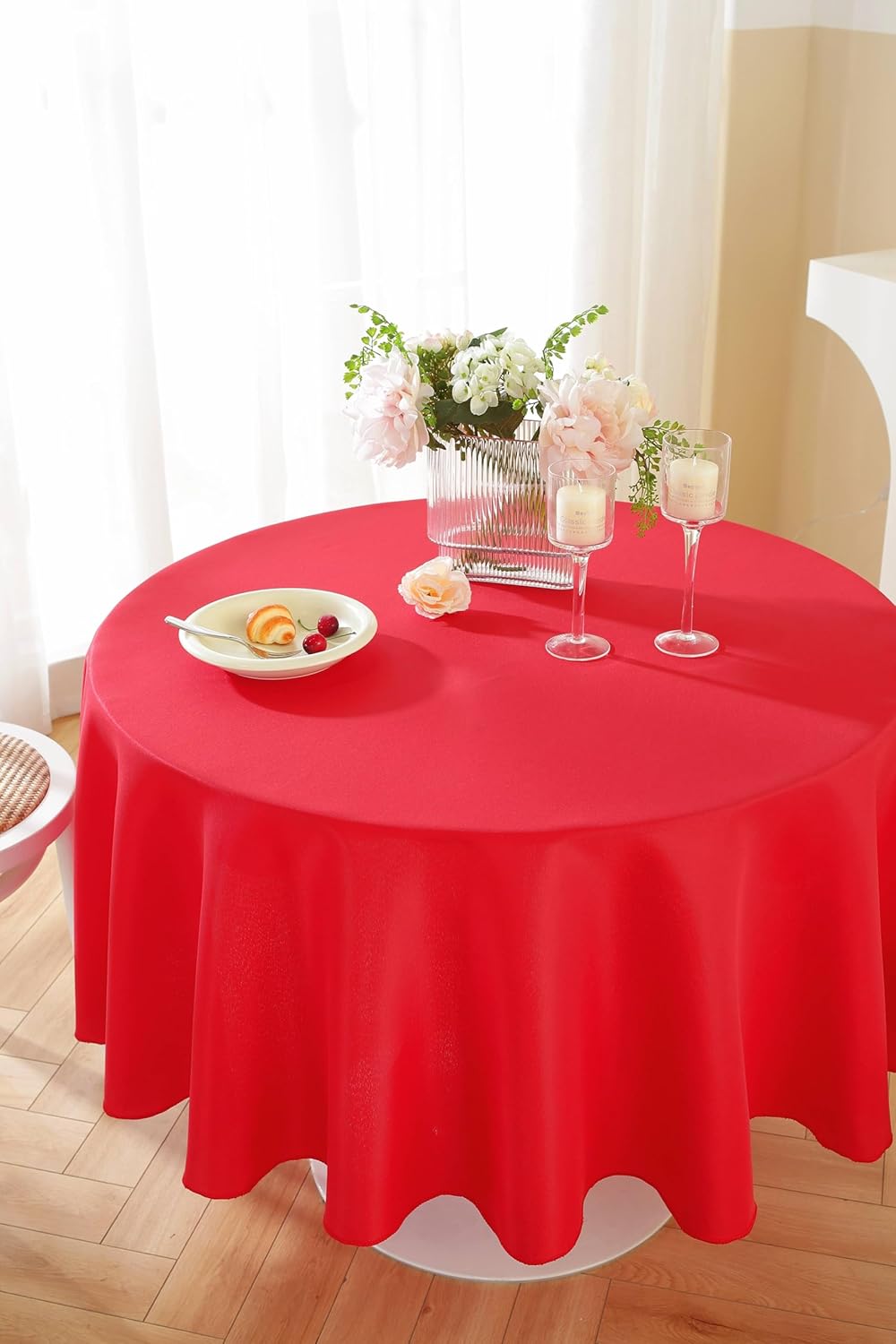 Craft And Party Round Tablecloth, 70 Inch Red Tablecloth, Polyester Fabric Washable Table Cloth for Home, Party, Wedding or Restaurant Use.