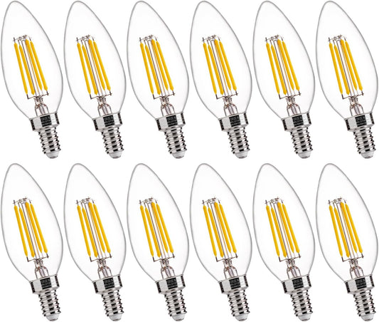 FLSNT 60W Equivalent LED Chandelier Light Bulbs, Dimmable LED B11 E12 Candelabra Base Bulbs, 3500K Natural White, 550LM, 12 Pack UL,CA65 Listed.