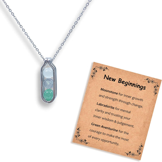 Natural Crystal Necklace Gift for New Beginnings, Crystals and Healing Stones Necklace for Anxiety Relief, Encourage Gift For Women, Mum, Natural Genuine Gemstone, Cheer Up