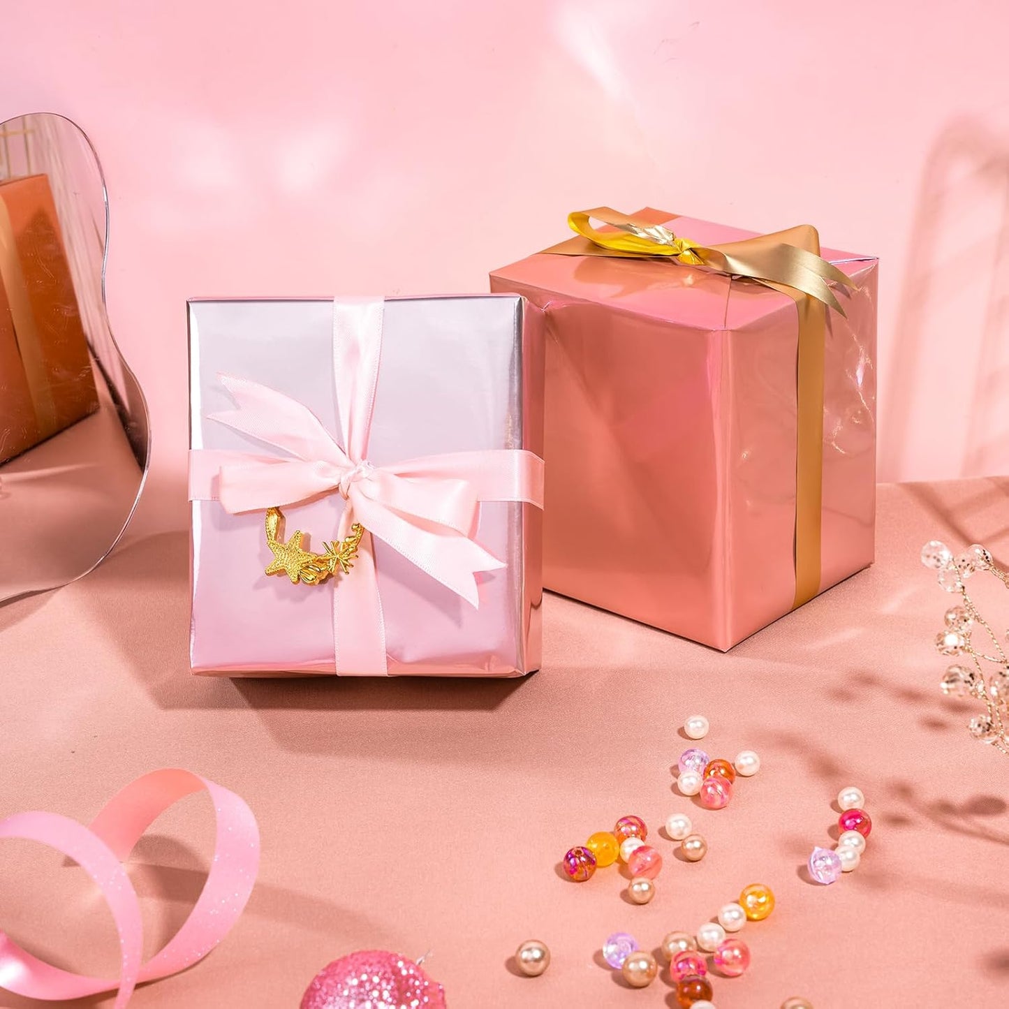 WRAPAHOLIC Ombre Foil Wrapping Paper - Mini Roll - 17 Inch X 33 Feet - Metallic Pink Gradient Color for Wedding, Birthday, Shower, Congrats, and Holiday