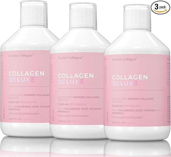 Collagen Deluxe 500ml x 3 I 8 Week Bundle I 12500 mg Marine Collagen (Type I & III) I Hyaluronic Acid, Biotin, Vitamin C I Sugar-Free - 8 Week Supply