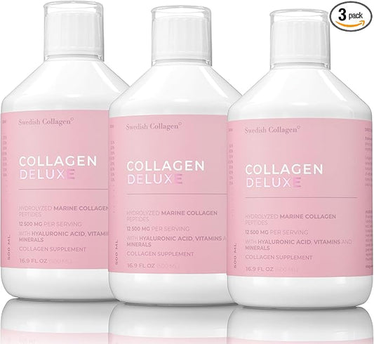 Collagen Deluxe 500ml x 3 I 8 Week Bundle I 12500 mg Marine Collagen (Type I & III) I Hyaluronic Acid, Biotin, Vitamin C I Sugar-Free - 8 Week Supply