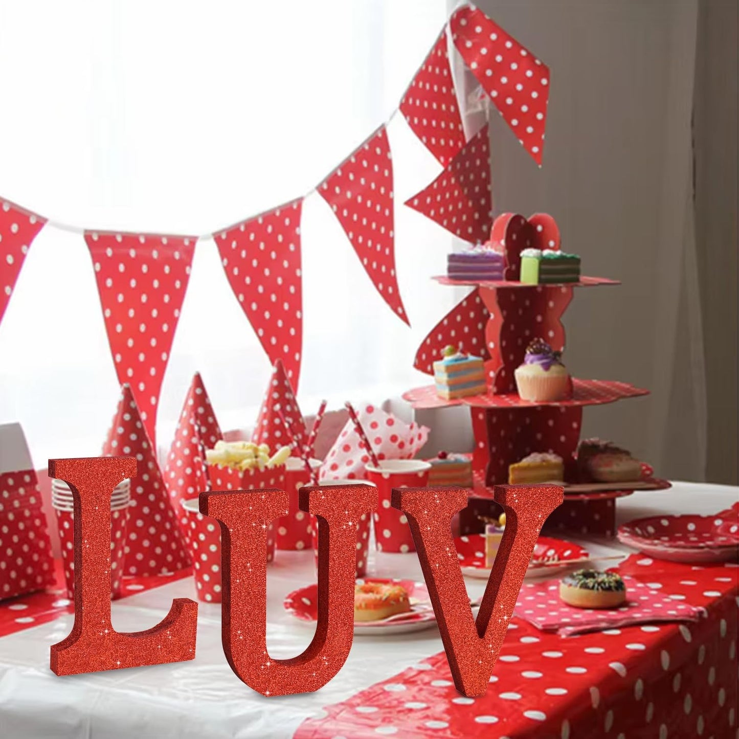 TONIFUL 8 Inch Red Glitter Letter V Table Centerpiece A-Z Red Birthday Party Decorations,Red Alphabet V for Birthday,Chrismas,Graduation,Bridal Shower,Wedding,Anniversary Party Supplies