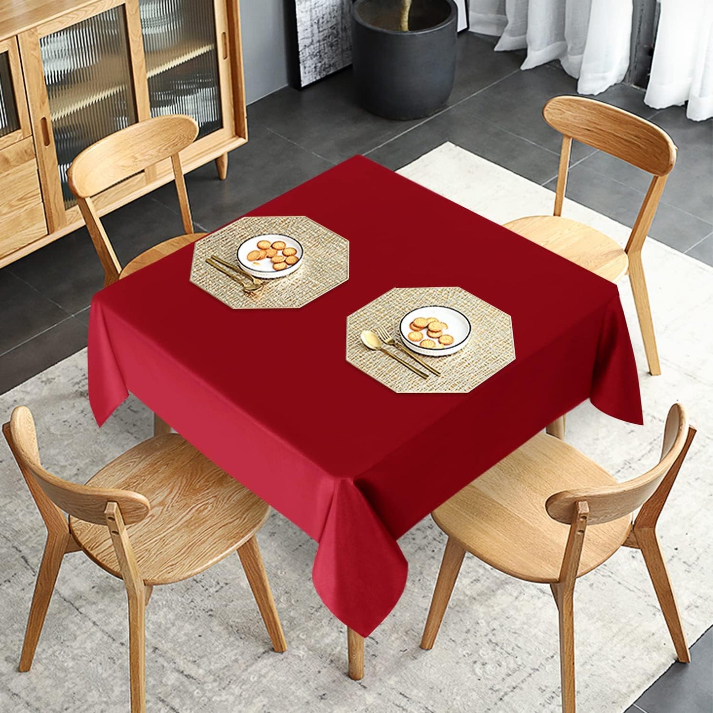 sancua 2 Pack Red Tablecloth 54 x 54 Inch, Stain and Wrinkle Resistant Square Table Cloth - Washable Polyester Table Cover for Dining Tables, Buffet Parties and Camping