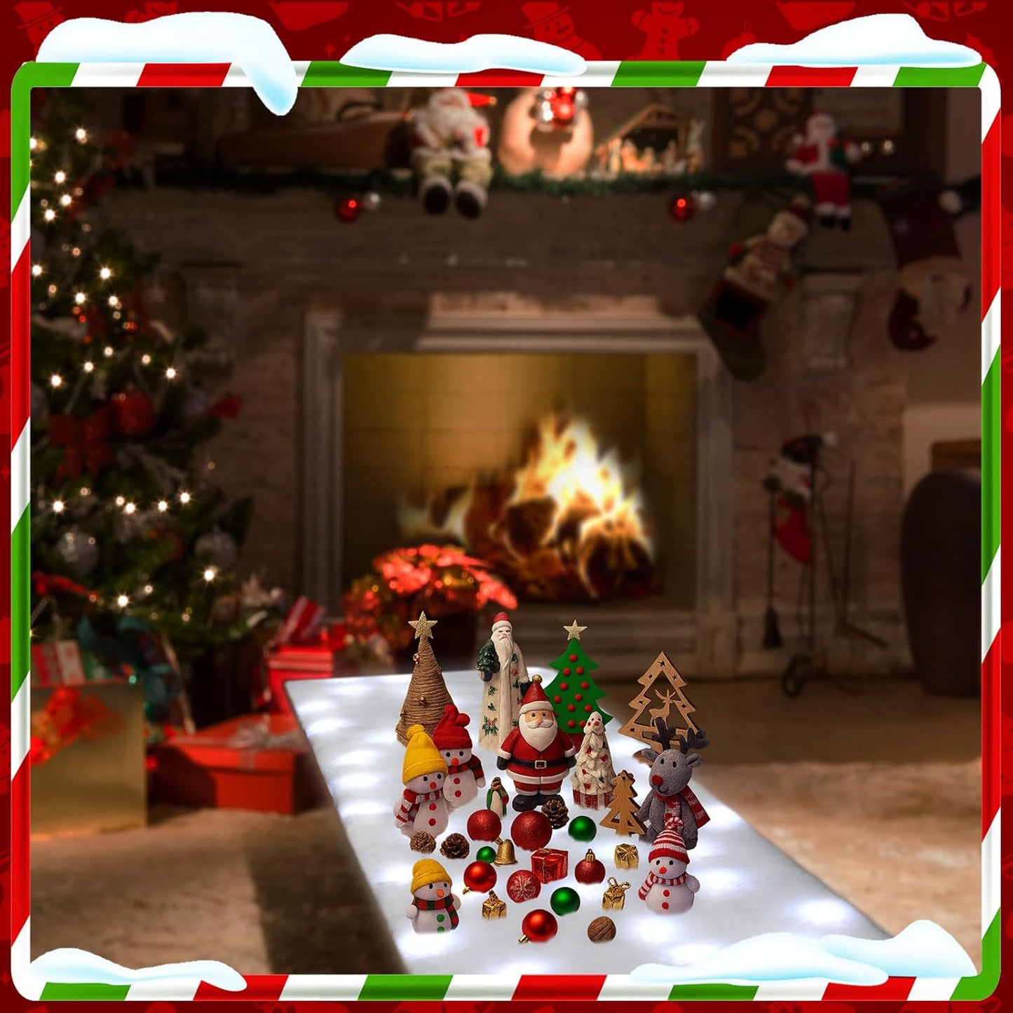 VIHOSE Christmas Snow Blanket with LED Lights String Pre Lit Artificial Fake Snow Blanket Roll Lighted Table Runner for Christmas Tree Village Display Winter Holiday Decor(White Light,59'' X 16'')