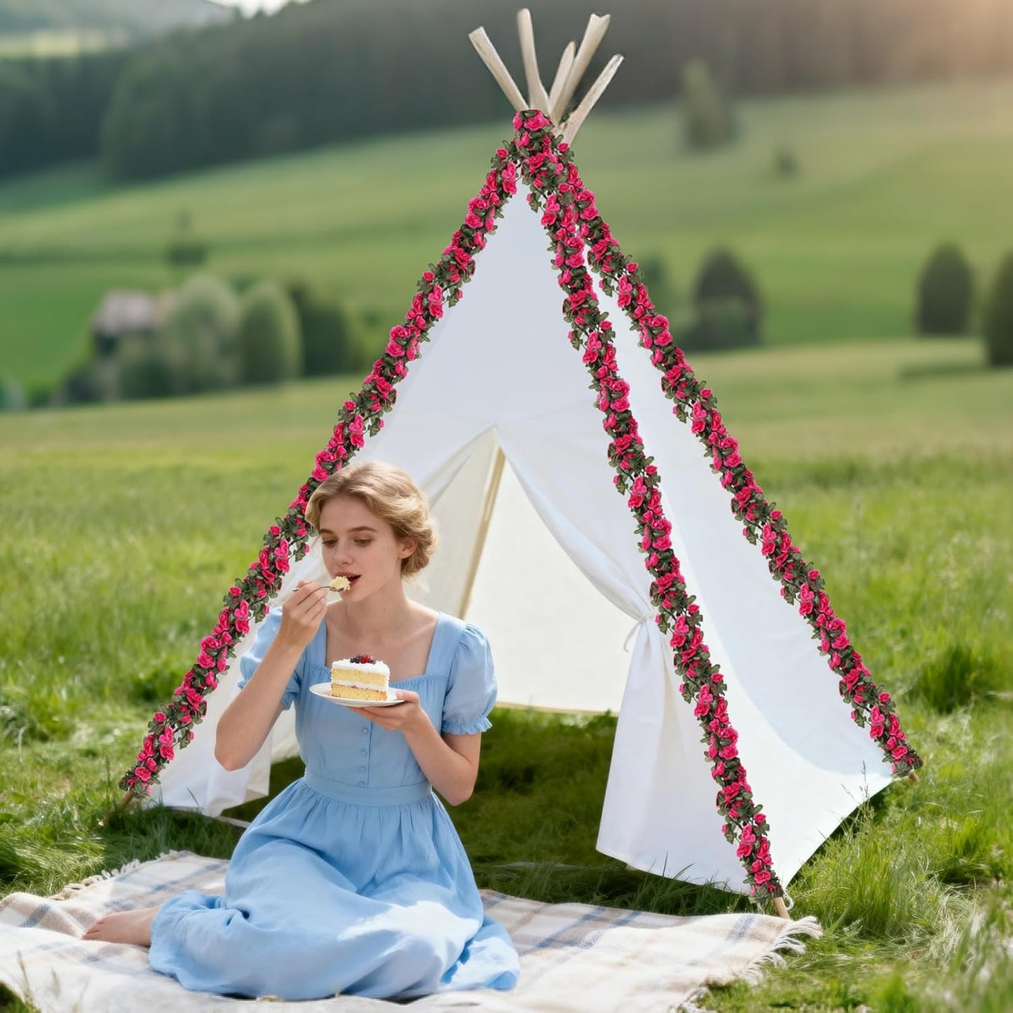 5 Pcs 41FT Flower Garland, Artificial Rose Garland Flowers Plants Fake Flower Hanging Rose Ivy, Birthday Party Valentine's Day Wedding Wall Arch Decor（Fuchsia）