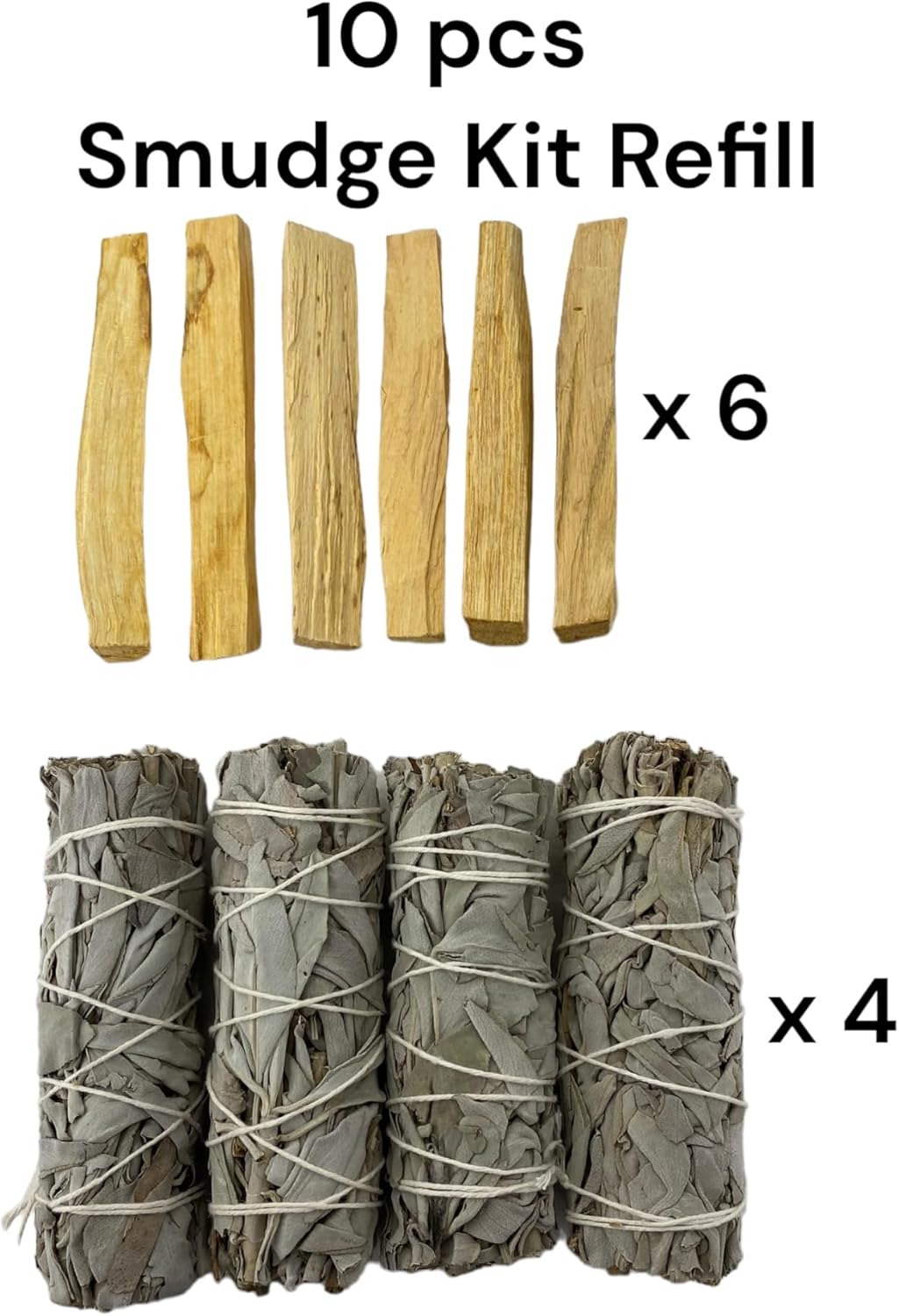 10 pcs White Sage & Palo Santo Smudge Kit Refill, 4-Inch Hand Tied, All Natural, Ethically Sourced for Home Cleansing, Clearing Negative Energy, & Promoting Positivity JC-097-Medium
