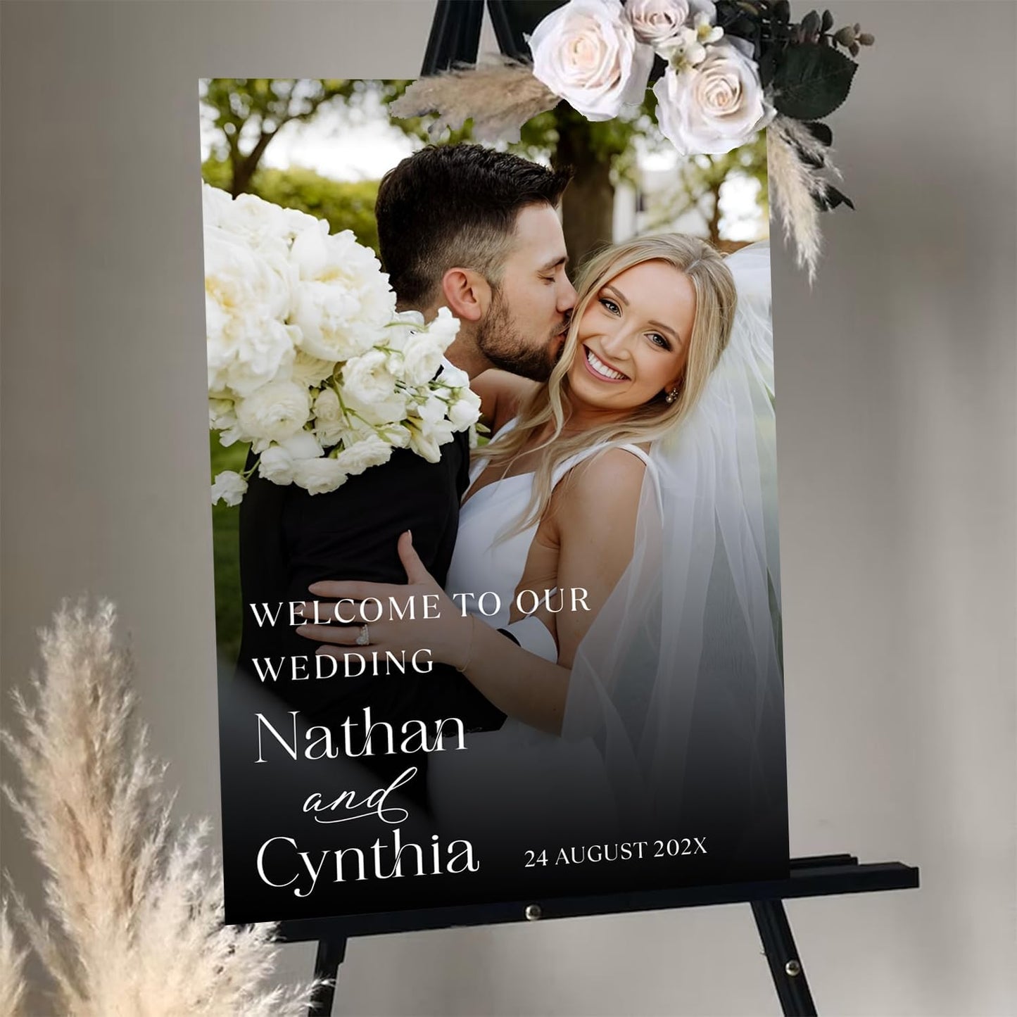 Personalized Wedding Photo Acrylic Welcome Sign – Custom Picture Board with Bride & Groom Names, Elegant Acrylic Wedding Reception Entrance or Ceremony Decoration, Indoor & Outdoor Keepsake Gift #15