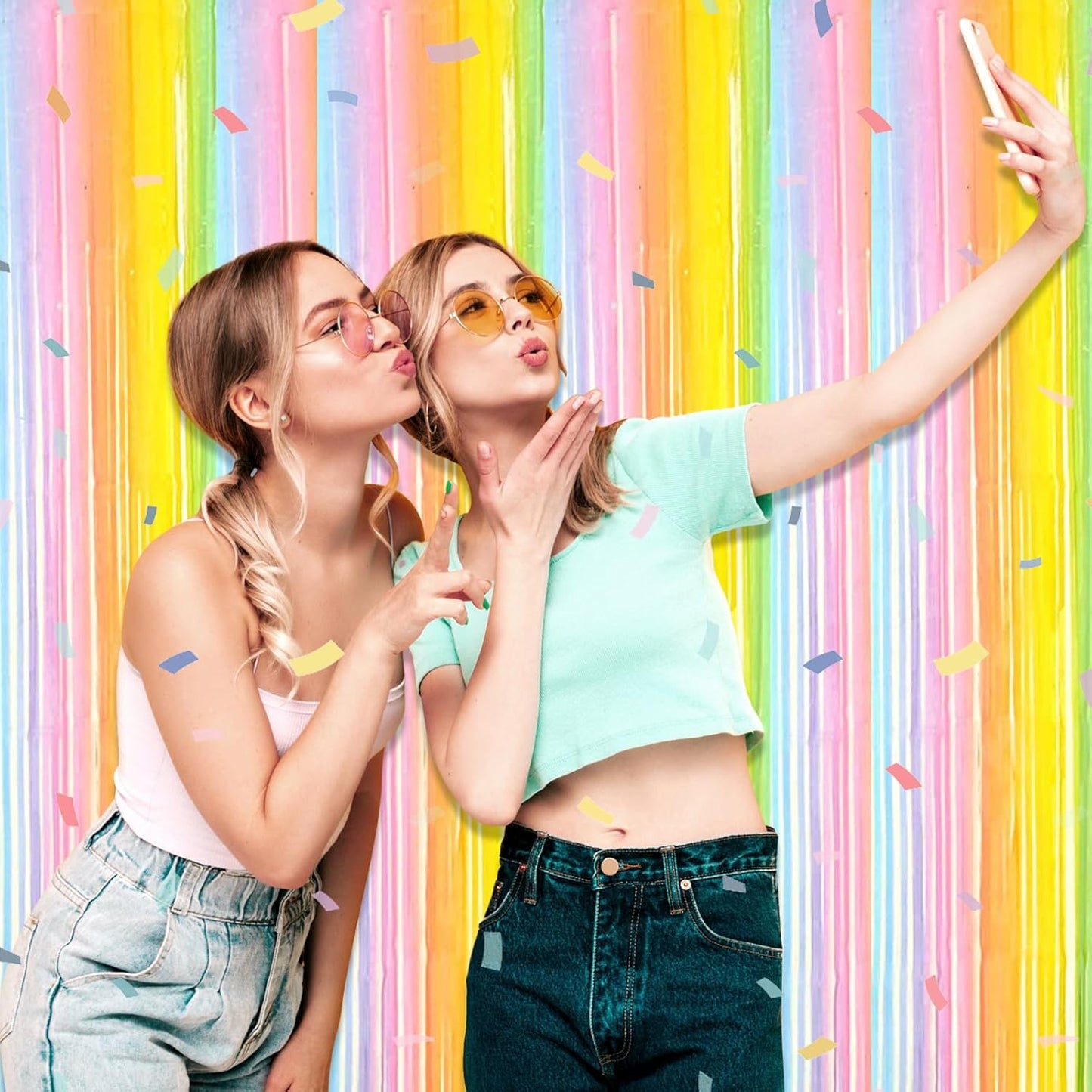 3 Pack Rainbow Foil Fringe Curtain Backdrop, 3.28Ft x 8.2Ft Metallic Tinsel Foil Fringe Streamer Curtains for Photo Booth, Mother's Day, Easter, Birthday, Wedding Party Decorations