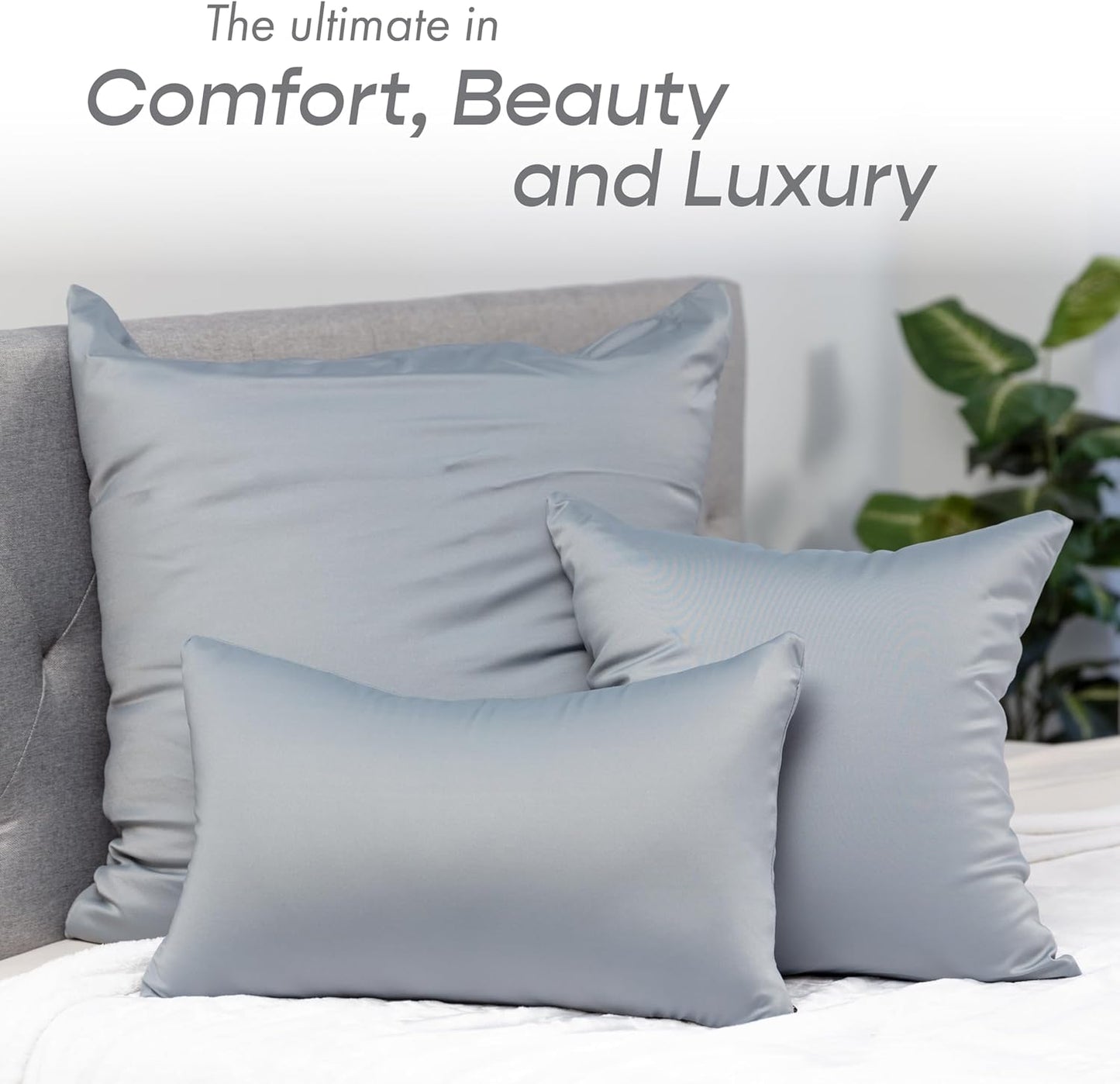 PILLOWY 12" x 20" Throw Pillow - Light Grey: 1 PCS Luxurious Premium Microbead Pillow with 85/15 Nylon/Spandex Fabric. Forever Fluffy, Outstanding Beauty & Support. Silky, Soft & Beyond Comfortable