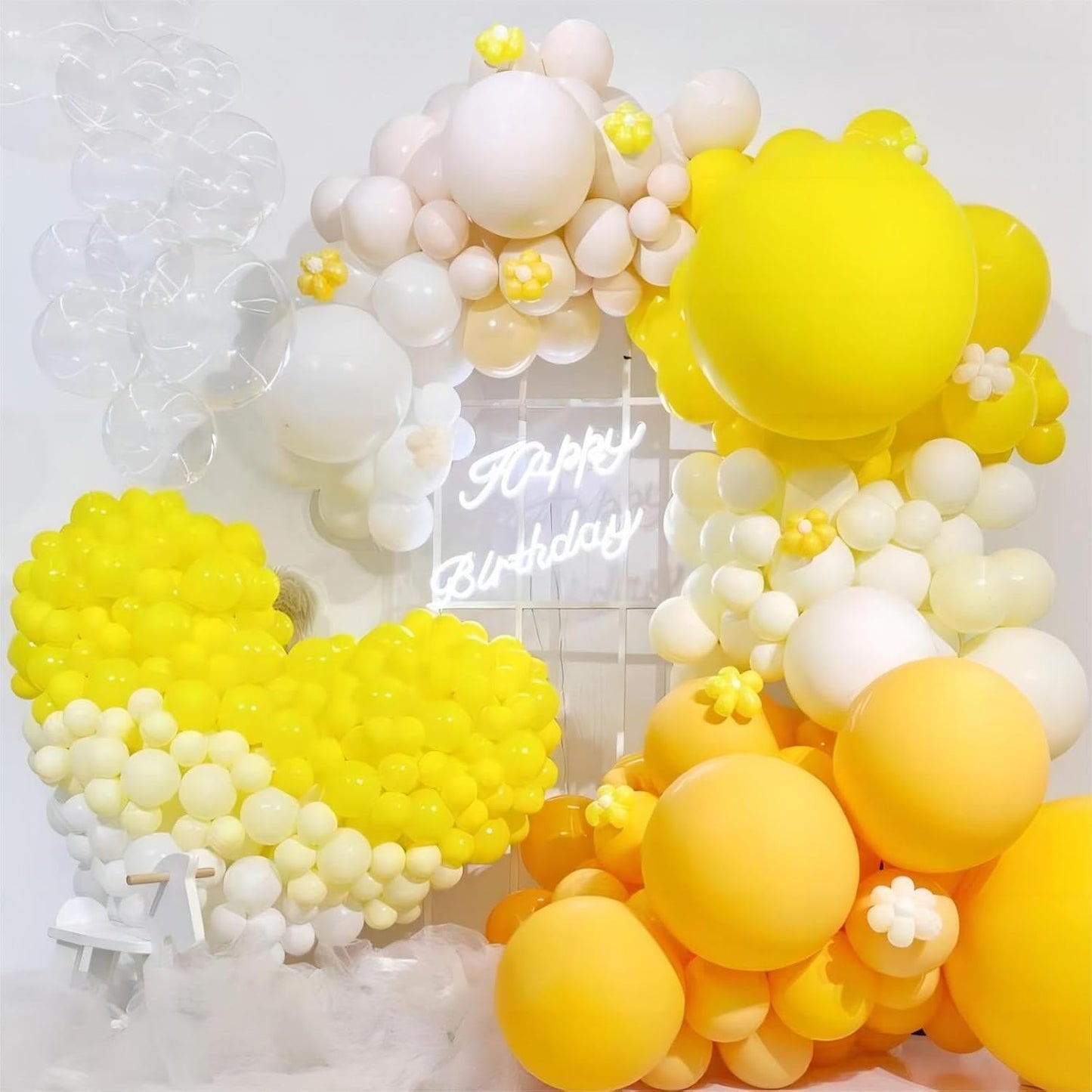 100pcs Balloons, 12 inch Yellow Latex Balloons Helium Quality for Gender Reveal,Birthday Party, Baby Shower, Honey Bee Party Decoration (with 66ft Ribbon)