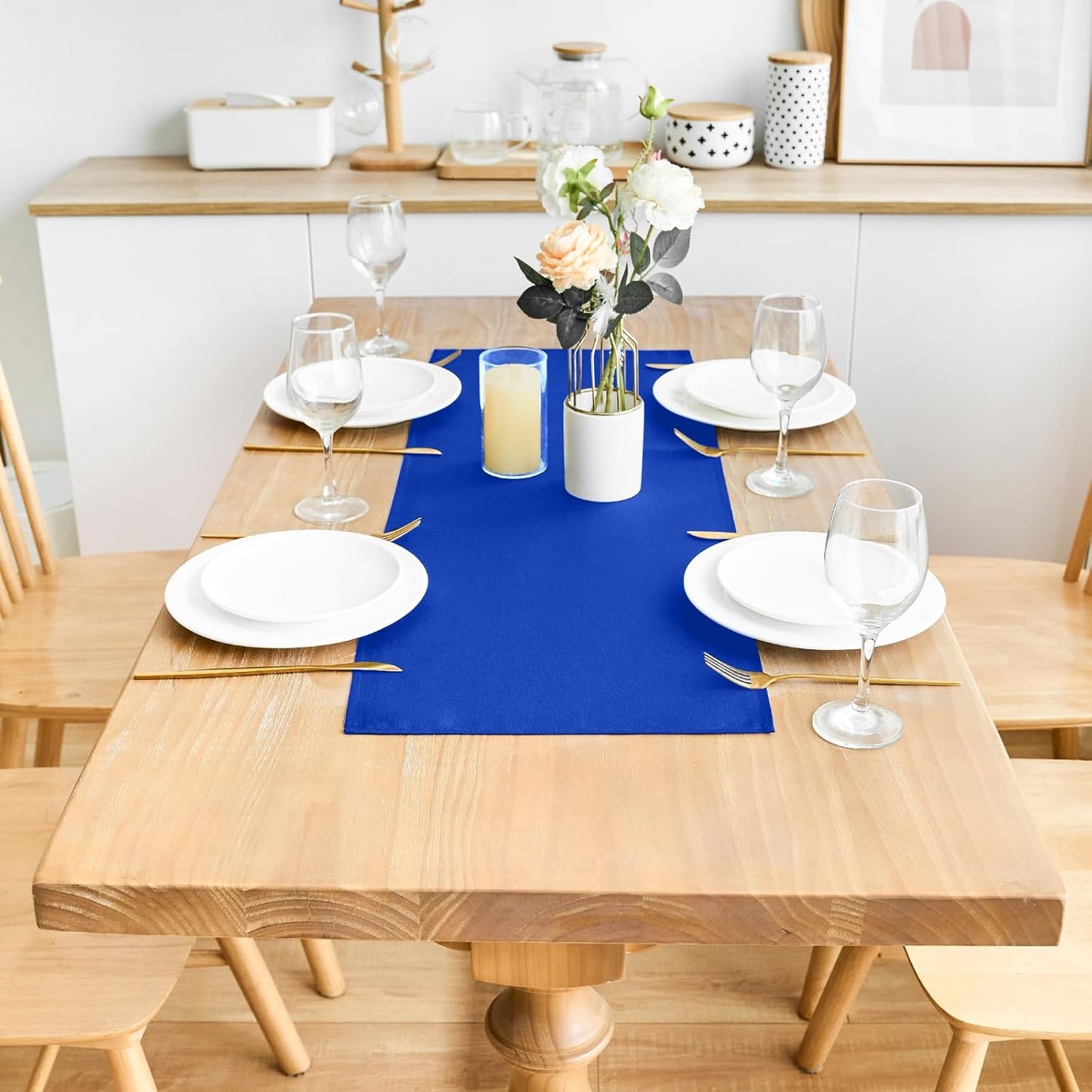 2 Pack Blue Small Short Table Runner 12 x 24 Inch Solid Color Runners Coffee Table Dresser for Daily Party Home Decoration