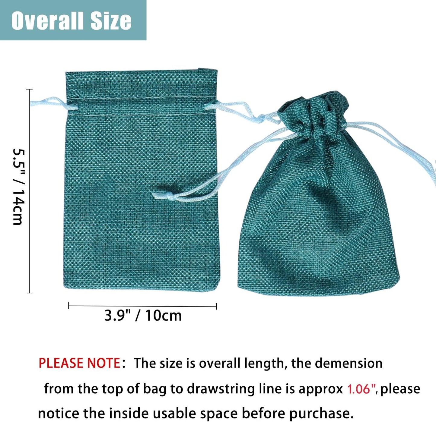 20Pcs Burlap Bags with Drawstring, 3.9 x 5.5 Inch Burlap Wedding Party Favor Bags Jute Jewelry Sacks Christmas Candy Gift Pouches (Peacock Blue)