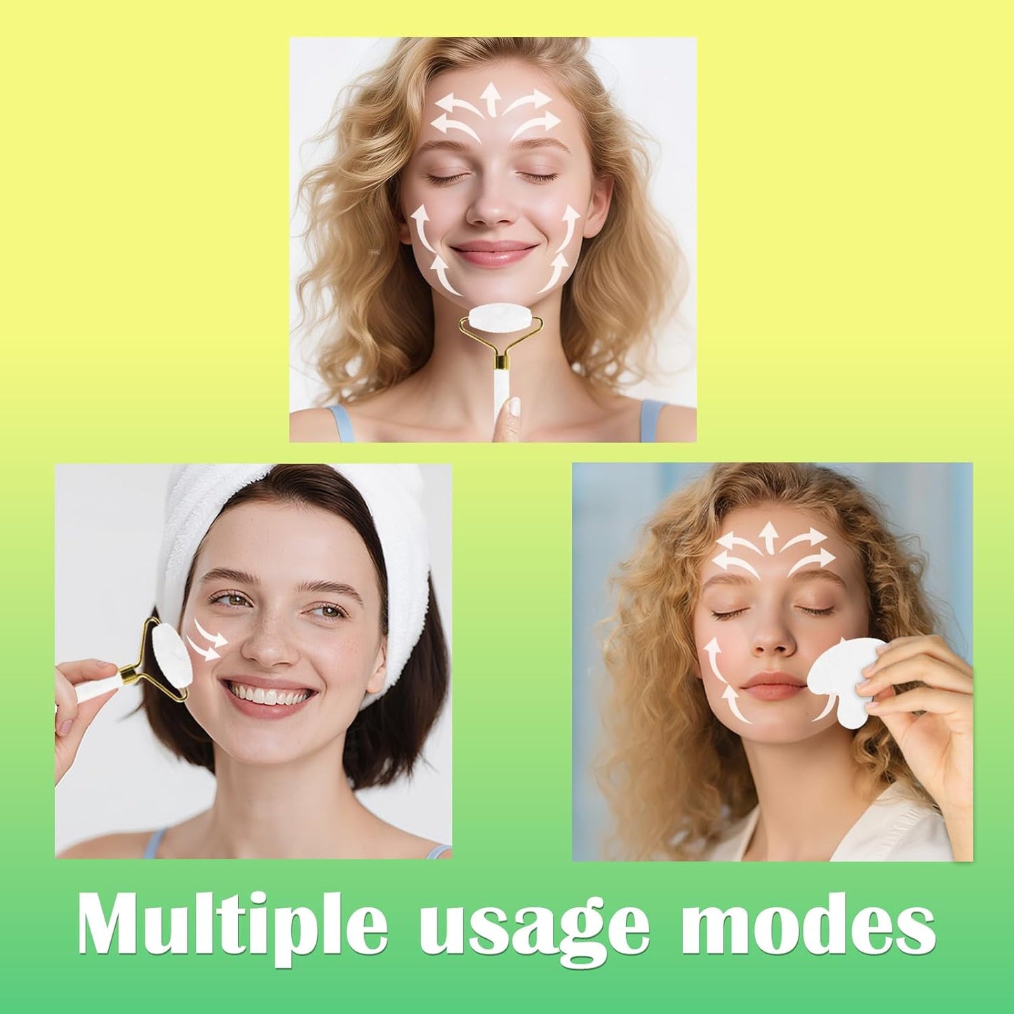 Jade Roller Gua Sha Tools - Nature Gua Sha Facial Tool Skin Tightening Face Massager Anti-Aging Jade Face Roller Puffiness Reducing Guasha Stone for Women Men (White)