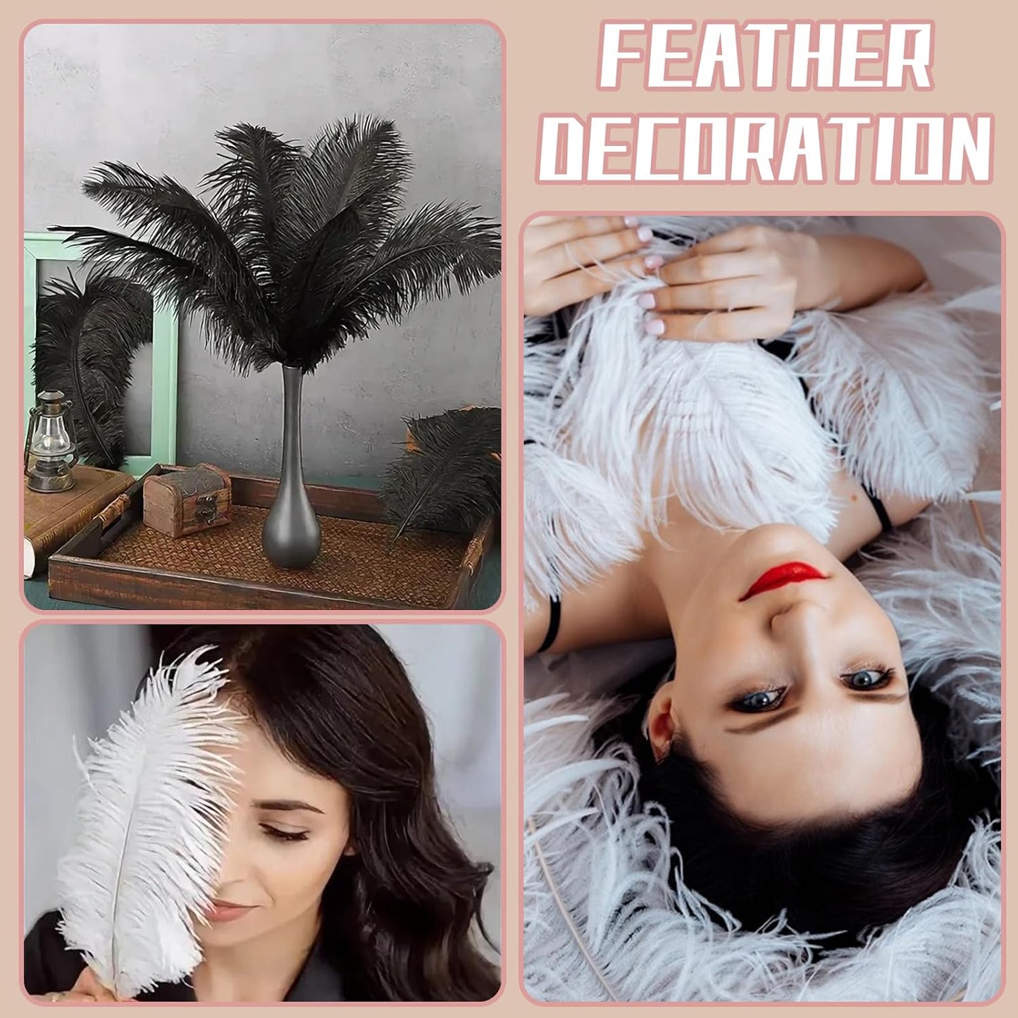 Bulk White Ostrich Feathers - 12pcs 12-14inch Crafting Supplies for Centerpiece Table Decorations