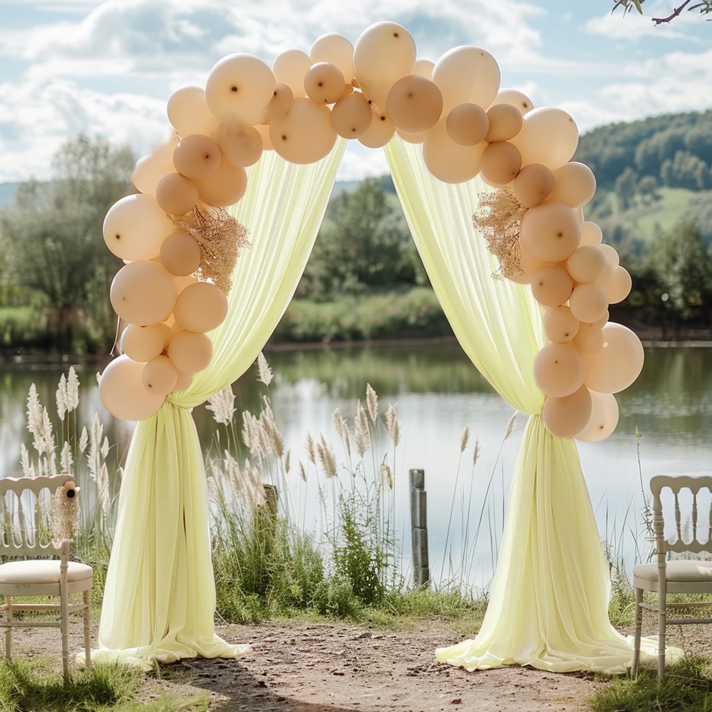 Wokceer Wedding Arch Draping Fabric 28.7" x 20FT Beige Sheer Drapes Backdrop for Wedding Ceremony, Birthday Party, Bridal Shower Decoration