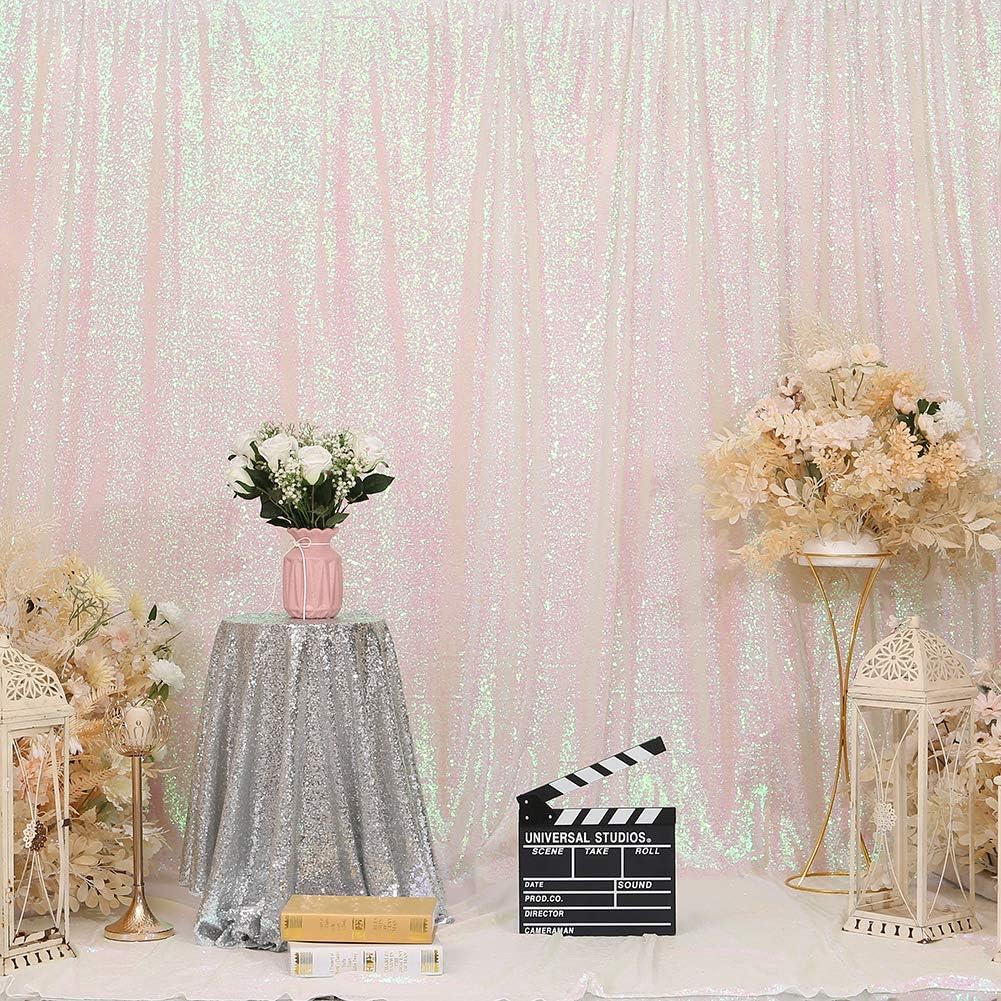 Eternal Beauty White Iridescent Sequin Backdrop, 5x7 Ft Glitter Background Curtains for Shimmer Photography Party Wedding Birthday Back Drop Decor