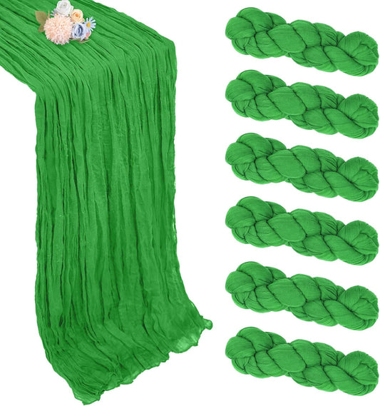 6 Pack Green Cheesecloth Christmas Table Runner 10ft Boho Gauze Fabric Cheese Cloth Table Runner 35 x 120 Inch Rustic Sheer Runner for Romantic Wedding Decor Baby Shower Party Centerpiece Decoration
