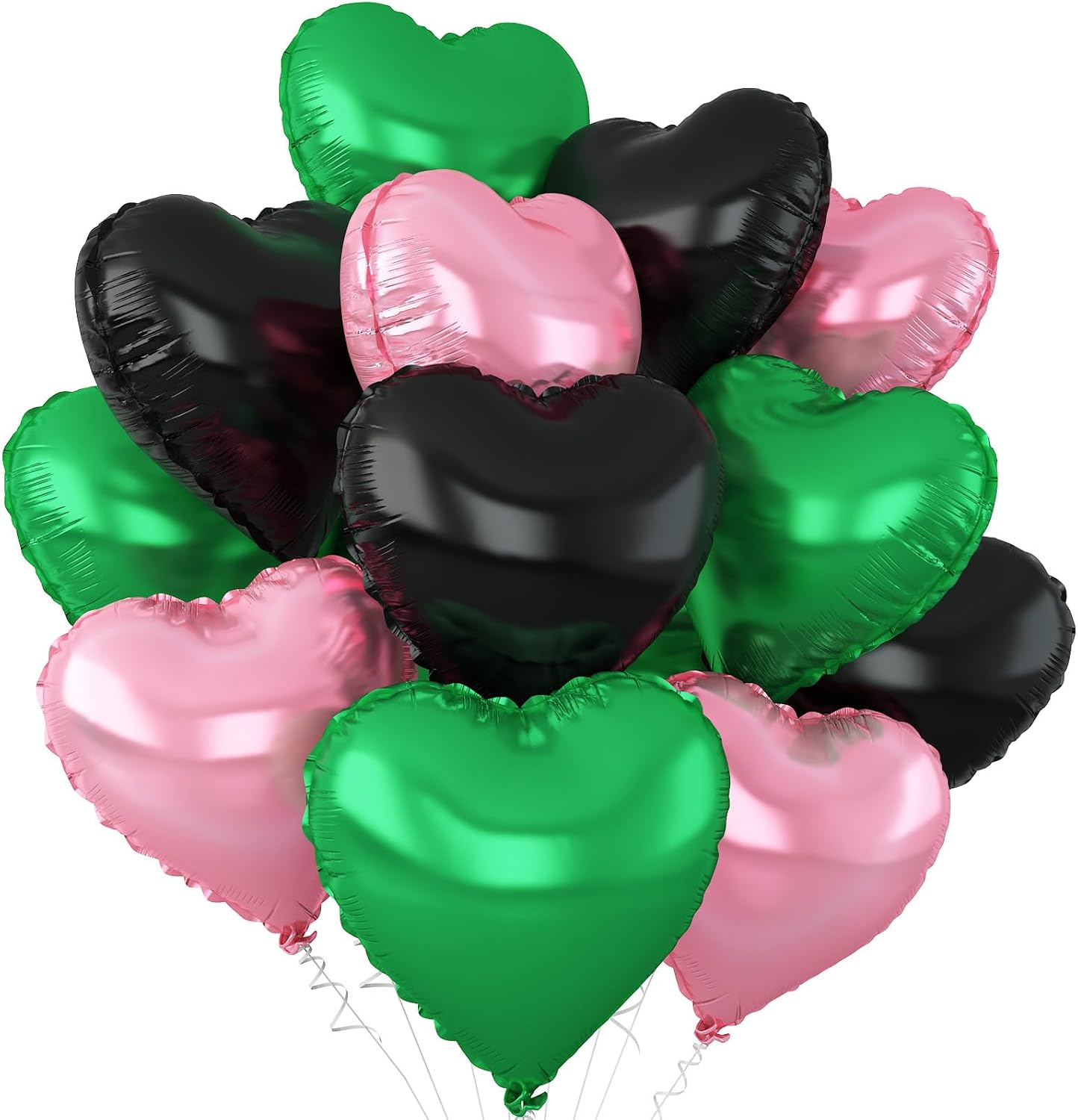 Black Green Pink Heart Balloons,12Pcs 18Inch Pink Green Heart Shaped Foil Helium Balloons for Baby Shower Witch Themed Birthday Anniversary Party Decorations