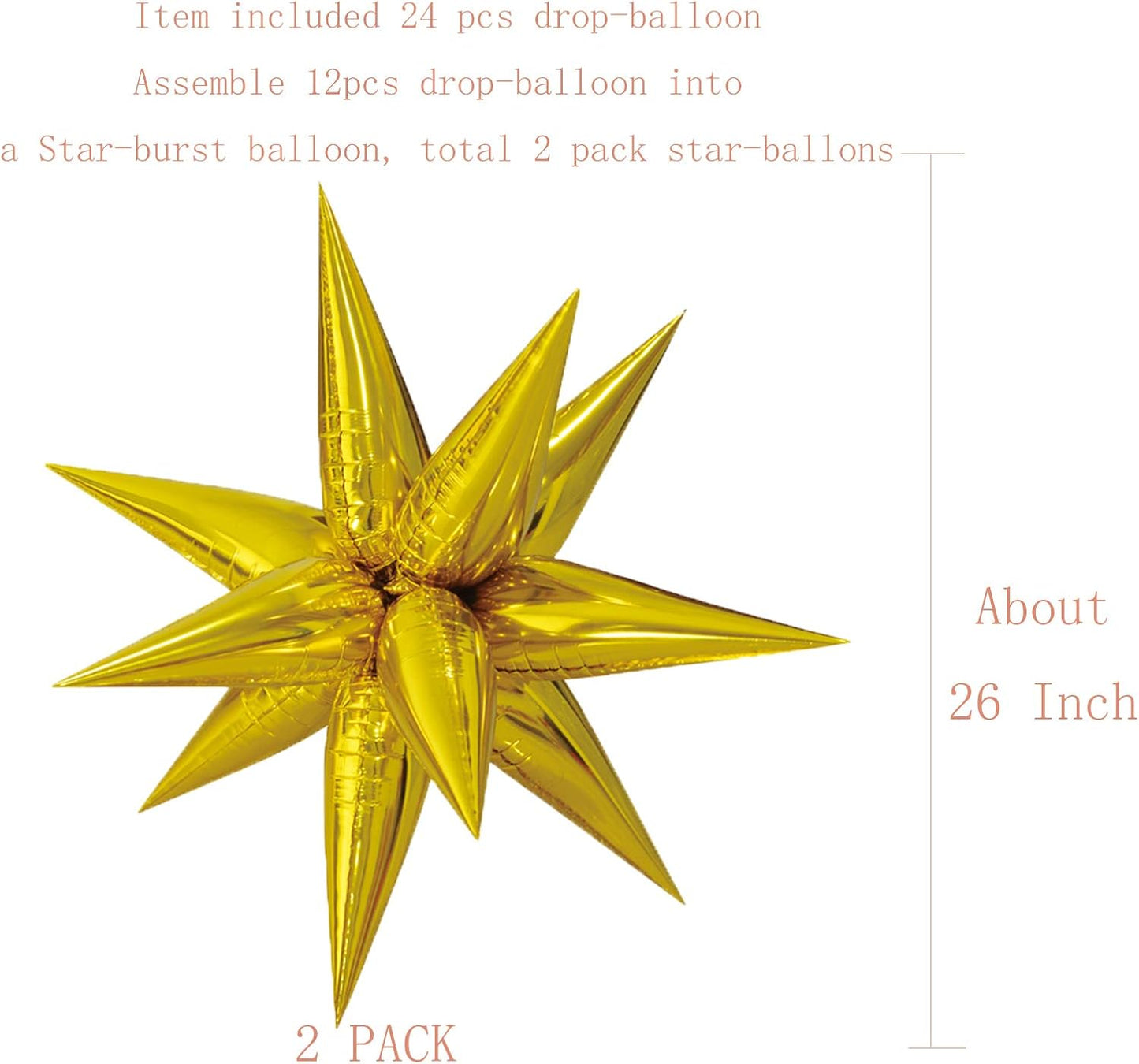Tellpet Star Balloons Foil Balloon for Birthday Bachelorette Engagement Wedding Party, 2pcs Large Gold Balloon