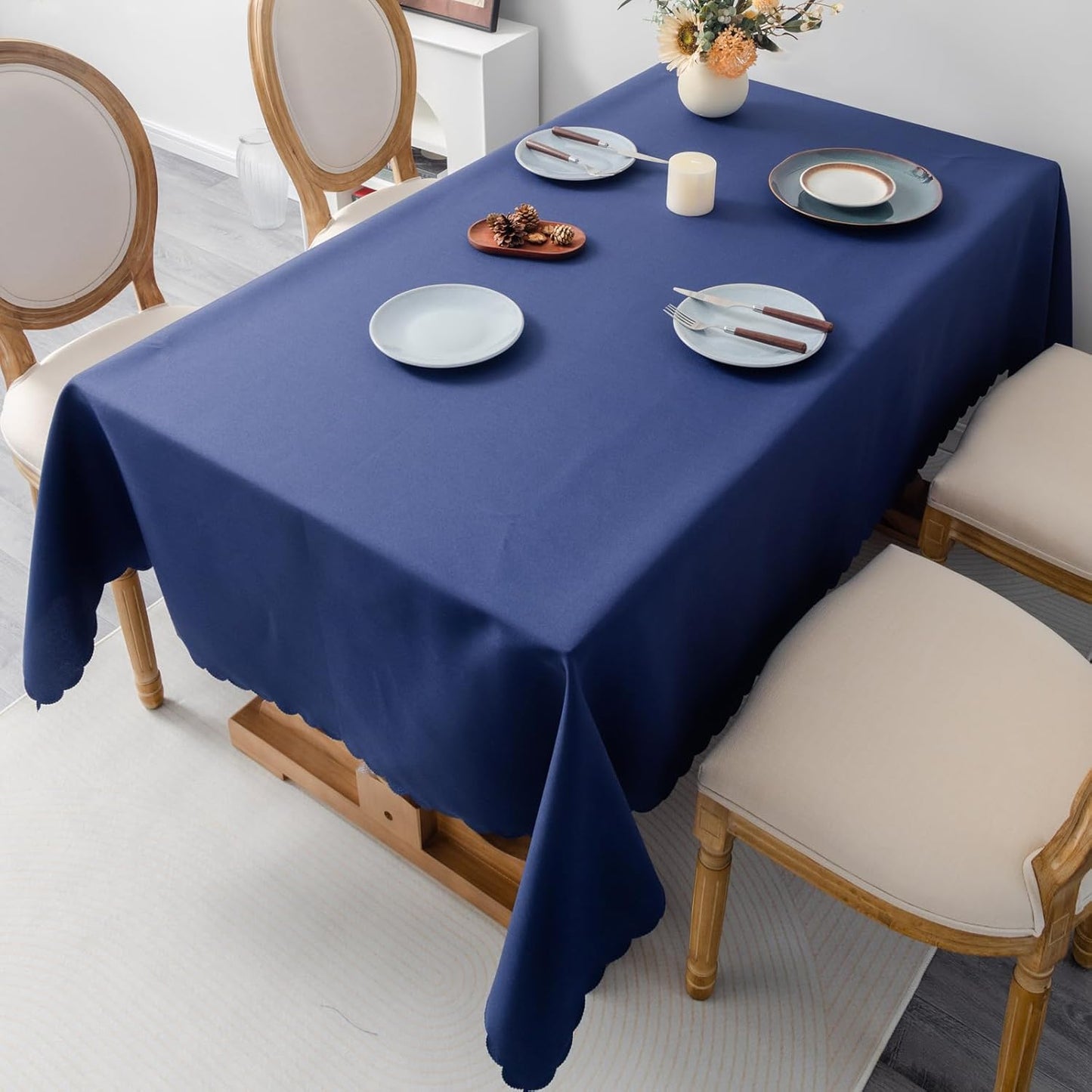 Rectangle Navy Tablecloth 60 x 84 Inch Polyester Fabric Washable Table Cloth Decorative Wrinkle Resistant Solid Color Table Cover for Kitchen Dinning Party Wedding Camping