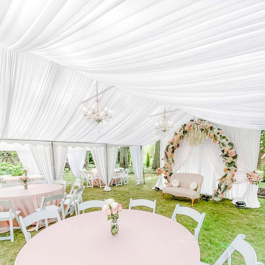 10 Panels White Ceiling Drapes for Wedding 5ftx20ft Sheer Drapery Chiffon Fabric Arch Draping Curtains for Party Ceremony Birthday Baby Shower Reception Stage Ceiling Decorations