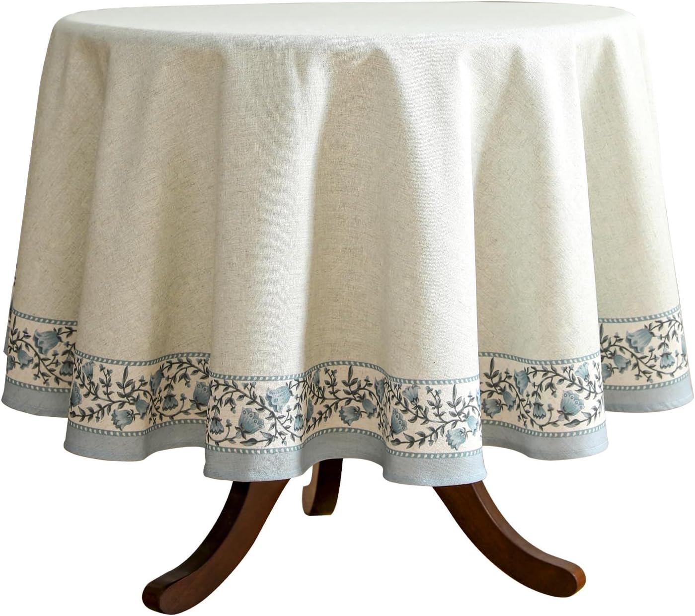 ISAENNE Designer Vintage Linen Elegant Small Round Tablecloth,Chinoiserie Floral Table Cloth,Wrinkle Resistant Decor Table Cover for Dining Thanksgiving Kitchen,Diameter 55"-Segerman B