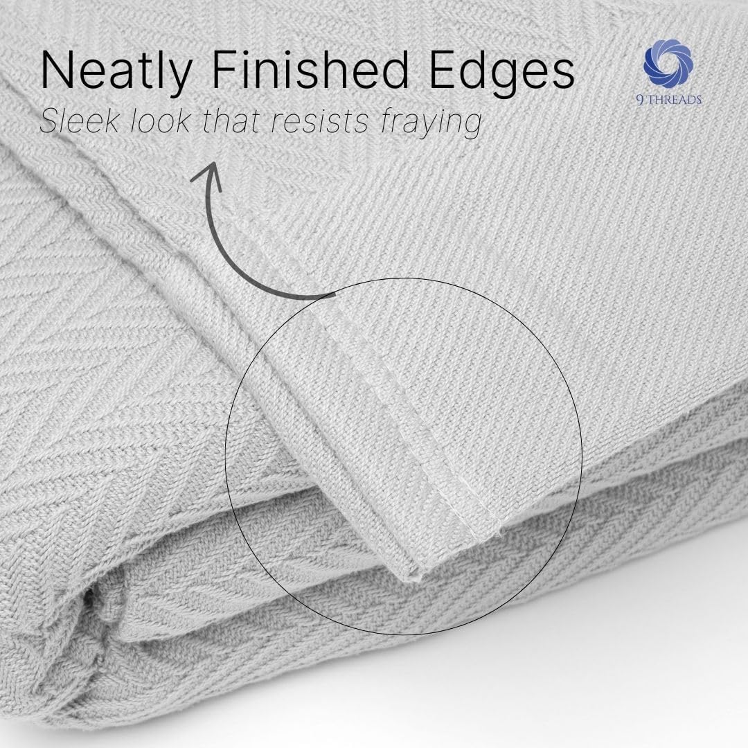 100% Cotton Herringbone Weave Blankets, 66"X90" Twin, Throw Blanket for Bed,All Season Cotton Blanket, Cozy Blanket,Throws Bed Blanket, Throw Blanket for Couch,Modern Home Decor -Light Grey