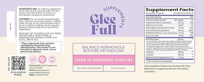 GleeFull Over 30 Hormone Support - Menopause Supplements for Women - Hormone Balance for Women - Hot Flash Relief - Menopause Support