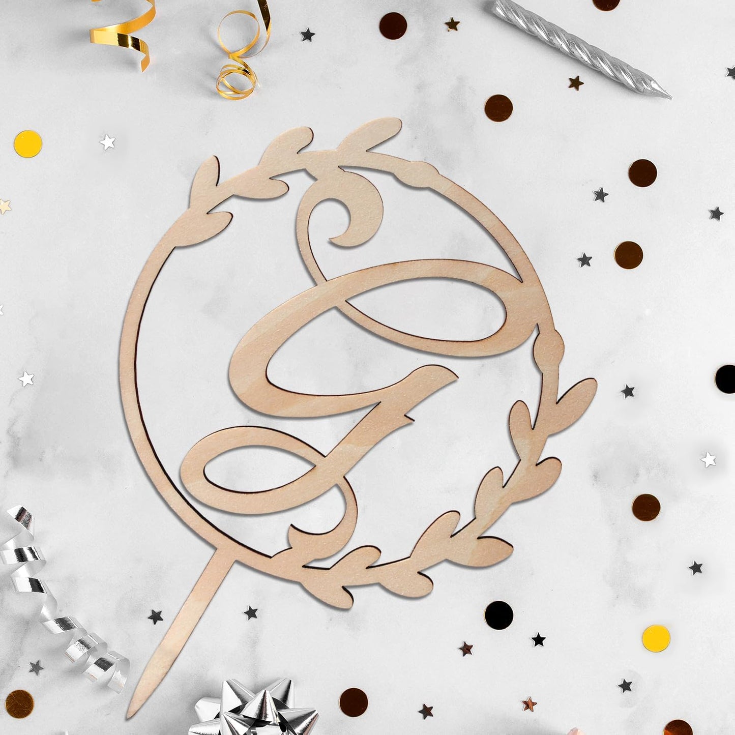 LINGTEER Personalized Inital Letter G Wooden Cake Topper Perfect for Birthday Rustic Wedding Anniversary Party Keepsake Decoration