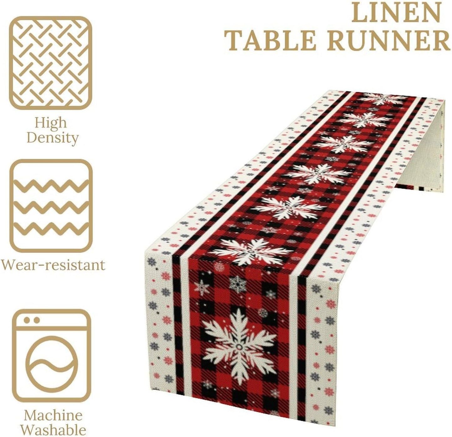 Snowflakes Christmas Table Runner,Red Buffalo Plaid Seasonal Winter Kitchen Dining Table Decoration for Home Party Decor 13x70 Inch