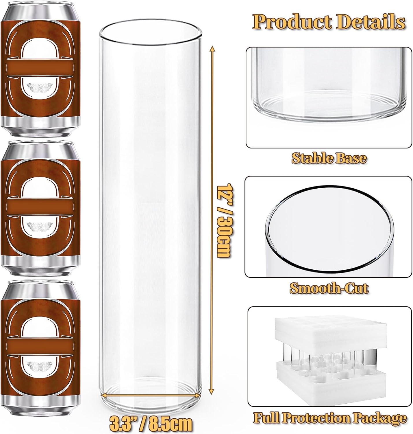 12Pcs Glass Cylinder Vases 12 Inch Tall Clear Flower Vases for Centerpieces Wedding Decoration, Hurricane Floating Candle Holder for Party Table Home Decor