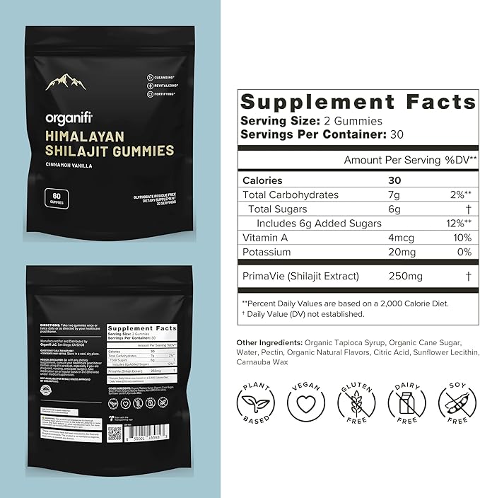 Organifi Shilajit Gummies - Himalayan Shilajit for Men and Women with PrimaVie Shilajit, 40-Plus Trace Minerals, and More - Hormone Balancer, Boosts Cellular Energy, Beats Fatigue, and More, 60 Count