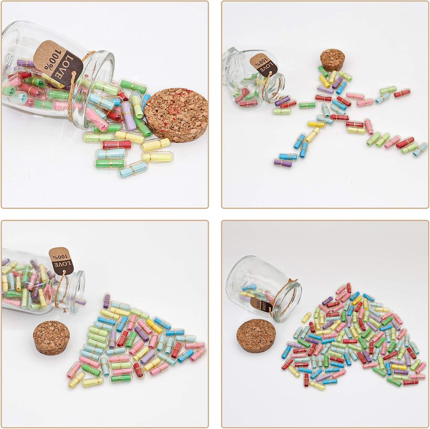 Capsule Letters Message in a Bottle - Cute Things Gifts for Boyfriend/Girlfriend - Love Letter for Anniversary, Birthday,Valentines Day, Mother's Day Gift (Mixed Color 130pcs)