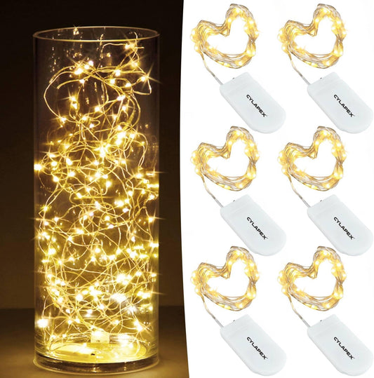 CYLAPEX 6 Pack Warm White Fairy Lights String Battery Operated Fairy Lights Firefly Lights LED Starry String Lights 3.3ft 20 LEDs Silvery Copper Wire for Christmas DIY Decoration Costume Wedding Party