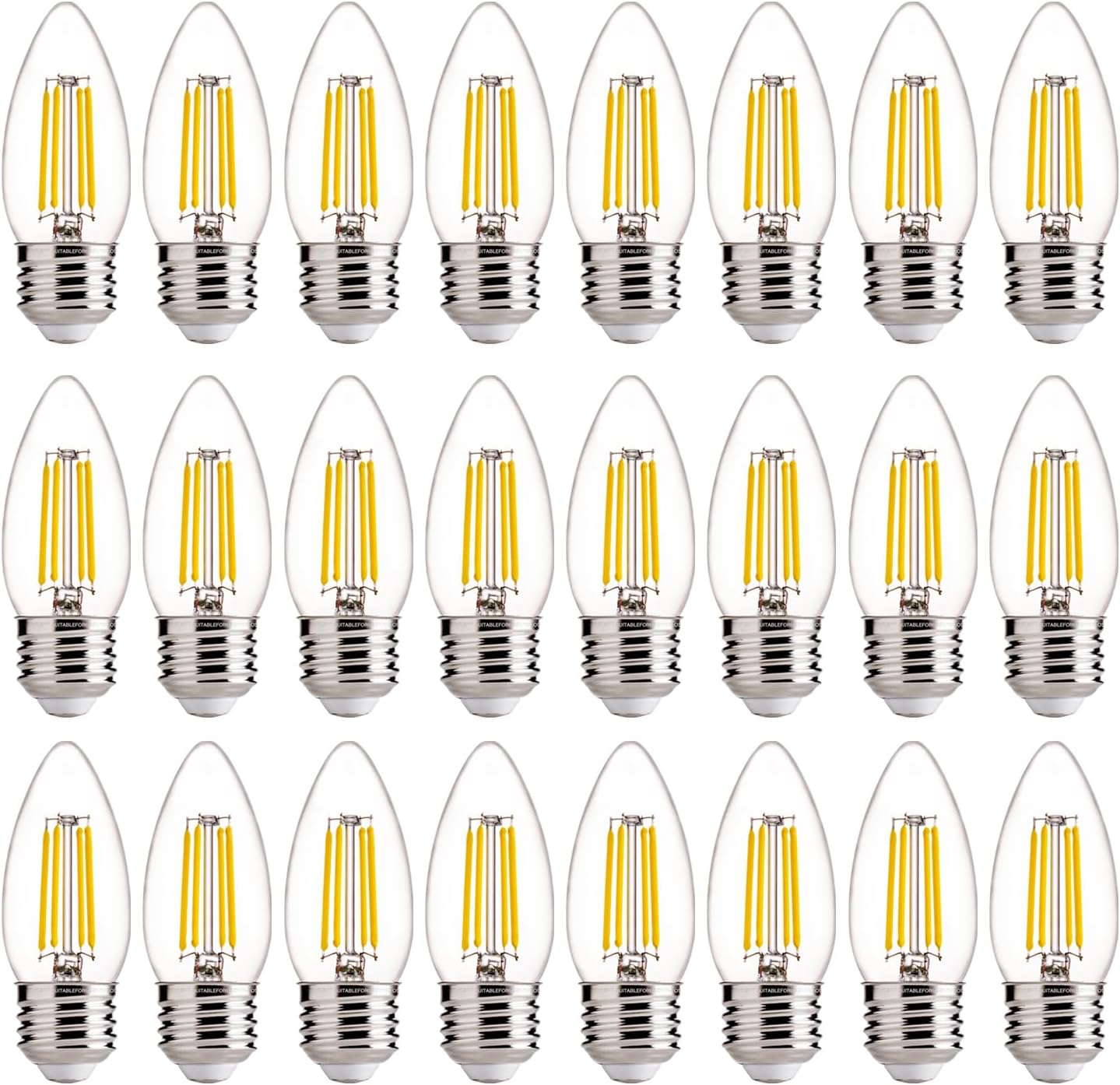 FLSNT 60W Equivalent LED Chandelier Light Bulbs, Dimmable LED B11 E26 Candelabra Base Bulbs, 3500K Natural White, 550LM, 24 Pack UL,CA65 Listed.