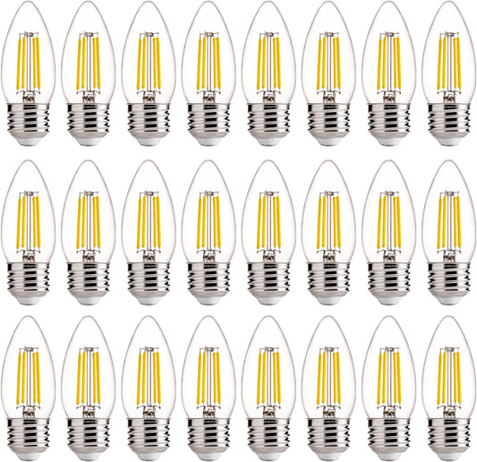 FLSNT 60W Equivalent LED Chandelier Light Bulbs, Dimmable LED B11 E26 Candelabra Base Bulbs, 3500K Natural White, 550LM, 24 Pack UL,CA65 Listed.