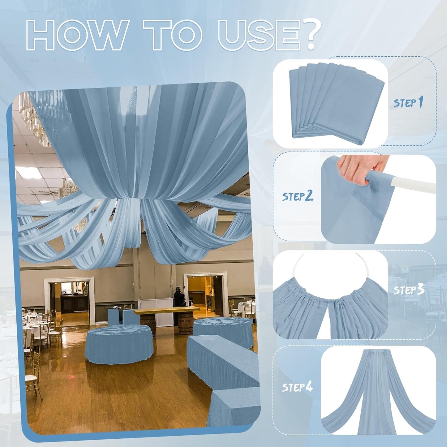 6 Panels Dusty Blue Ceiling Drapes for Wedding 5ftx10ft Ceiling Drapes Wedding Arch Draping Fabric Cheesecloth Sheer Curtain Romantic Ceiling Decorations for Weddings Party Banquet Ceremony Stage