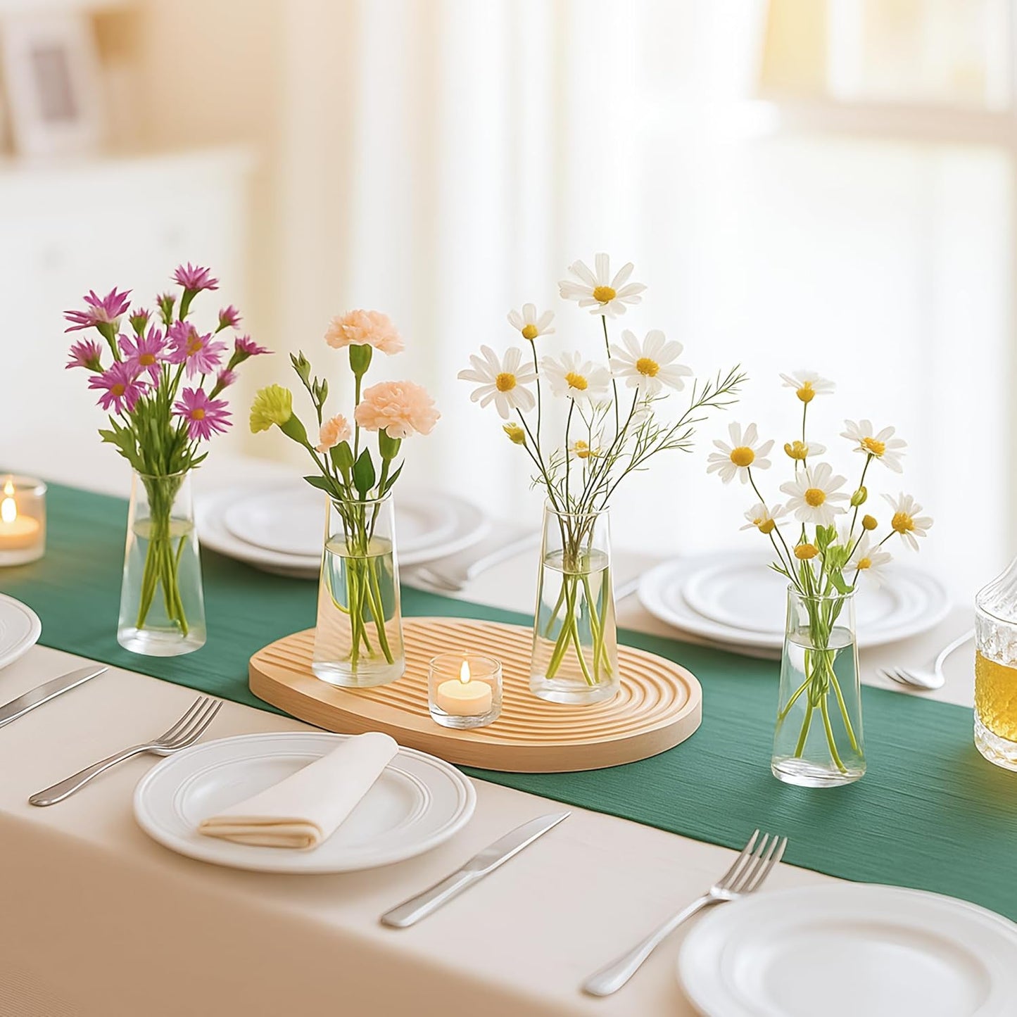 Glass Bud Vases for Centerpieces, Small Flower Vase in Bulk Set of 20, Modern Clear Mini VaseS for Rose Tulip, Wedding Party Dining Table Decor