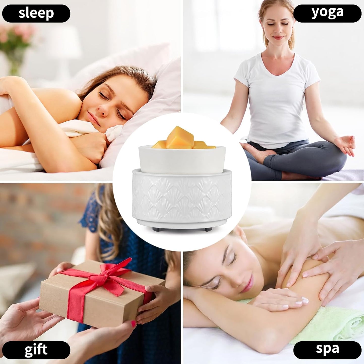 mocosa Ceramic Wax Warmer Wax Melt Warmer for Scented Wax 3-1 Electric Candle Warmer Home Fragrance Wax Burner as Gifts for Mom Grandma Women(White-Fan Shaped)