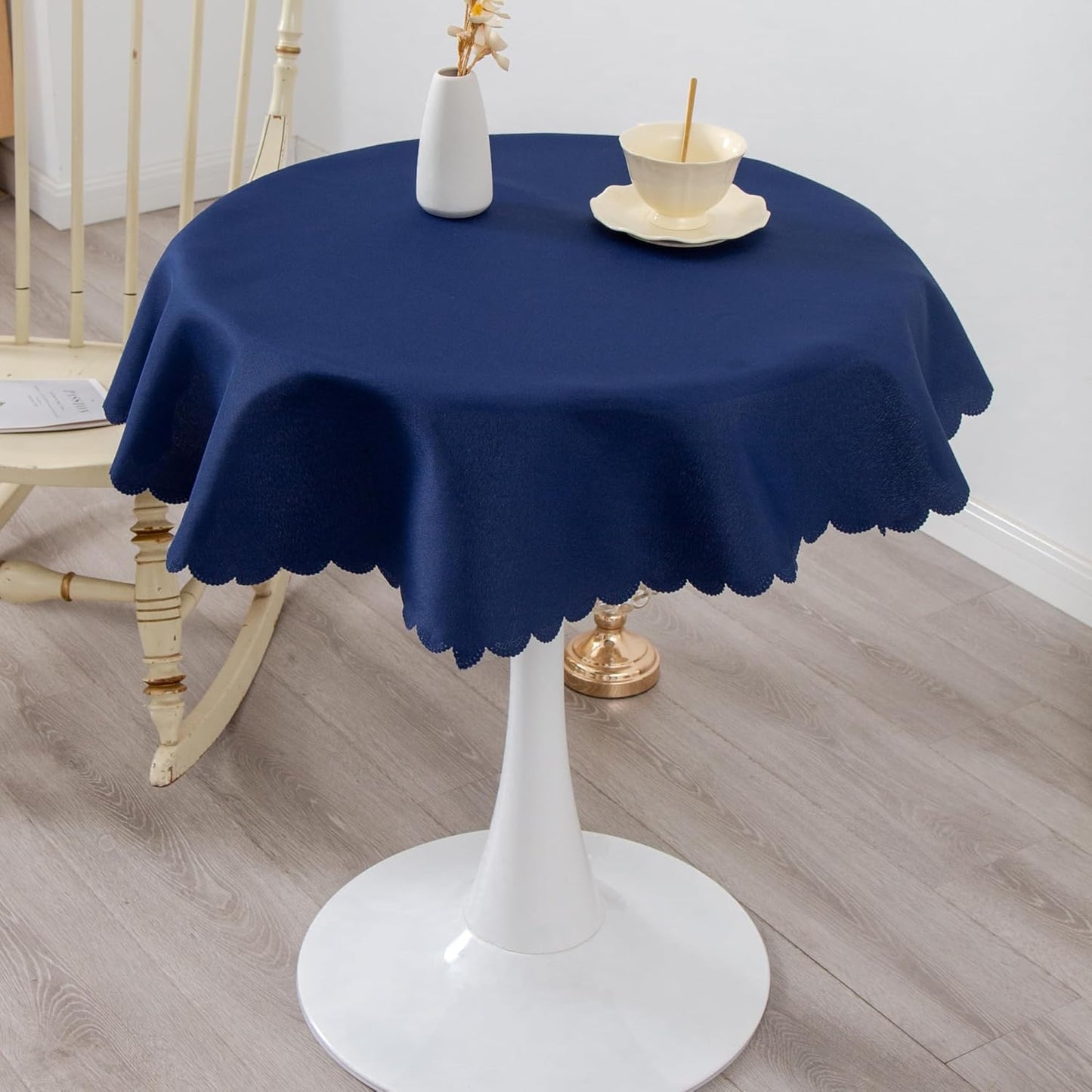 Round Navy Tablecloth 48 Inch Polyester Fabric Washable Table Cloth Decorative Wrinkle Resistant Solid Color Table Cover for Kitchen Dinning Party Wedding Camping