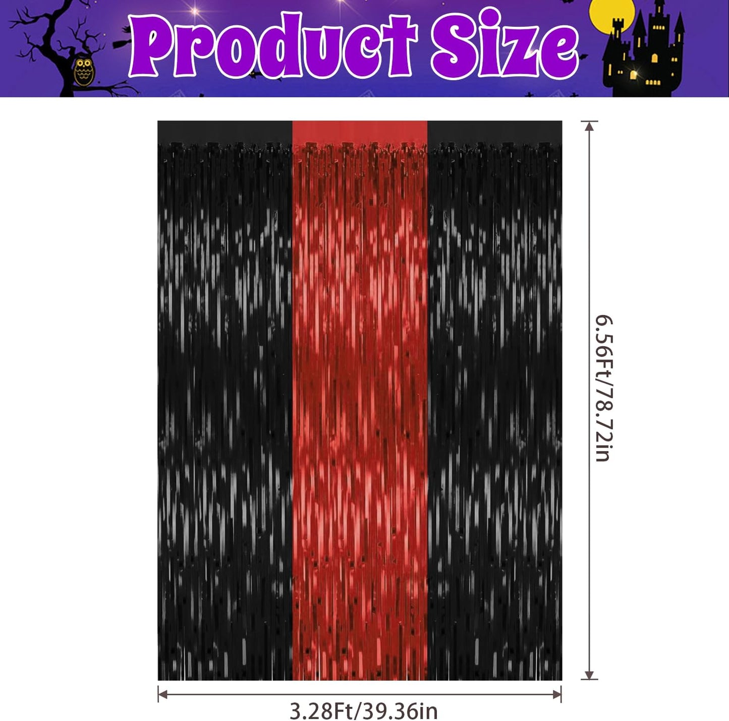 4 Pack Backdrop Curtains,3.28 Ft x 6.56 FT Red Black Halloween Backdrop,Metallic Party Streamer Tinsel Backdrop,Foil Curtains Backdrop Halloween Decorations Party Supplies